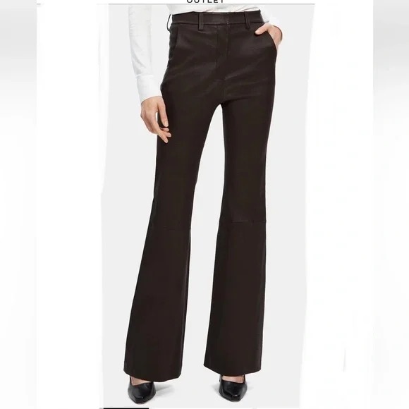 Theory Demitria HWL Chocolate Brown Lamb Leather Pants Size 4 NWT